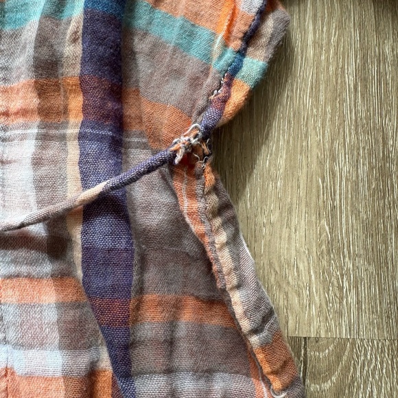 Vintage y2k Orange Plaid Button Down Peplum Top with Grunge Vibe Bling - Picture 8 of 8